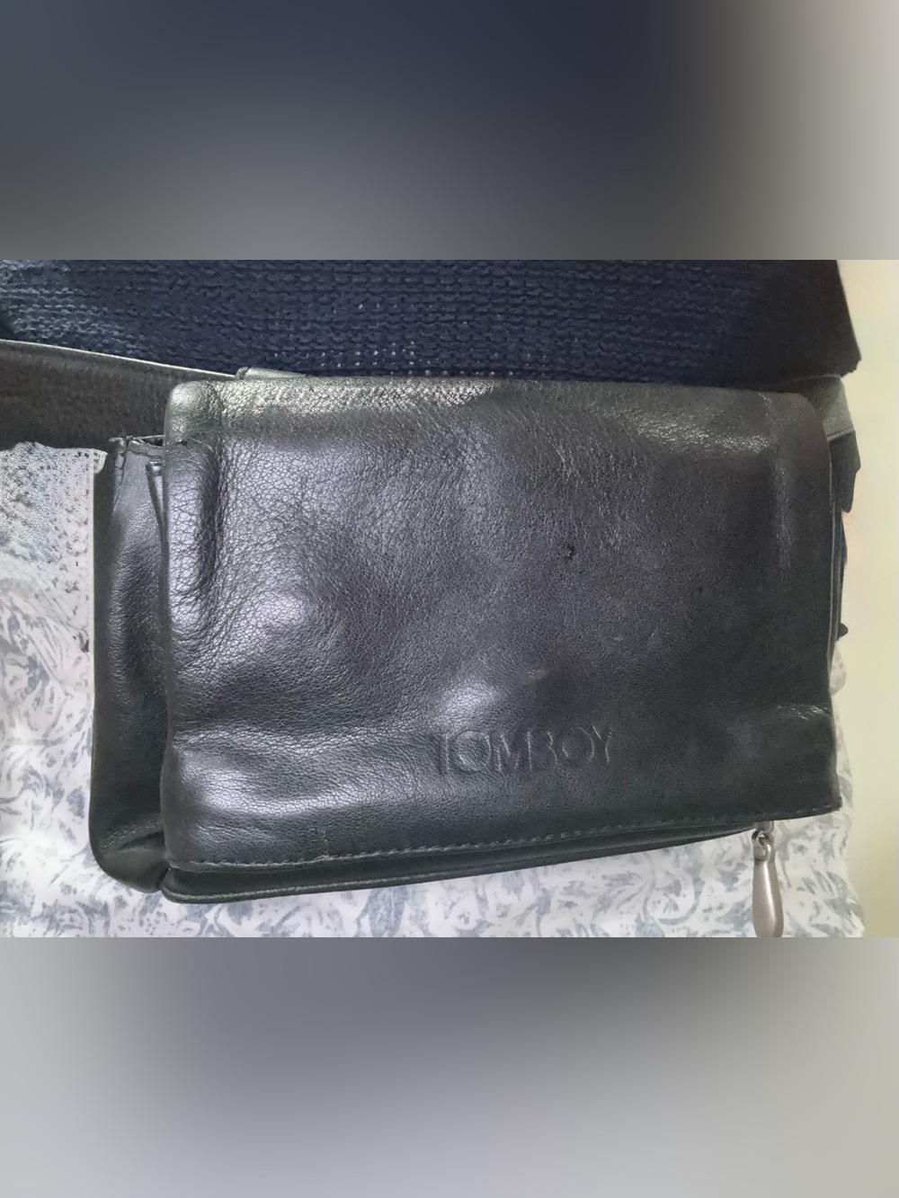 Vintage TOMBOY Black Leather Belt Bag Fanny Pack Waist Pouch Crossbody NWOT